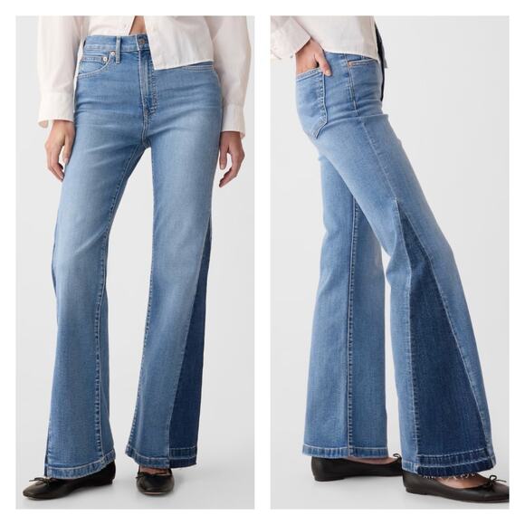 GAP High Rise Patched 70's Flare Jeans Medium Indigo Size 29/8S 31" Inseam - Picture 1 of 16